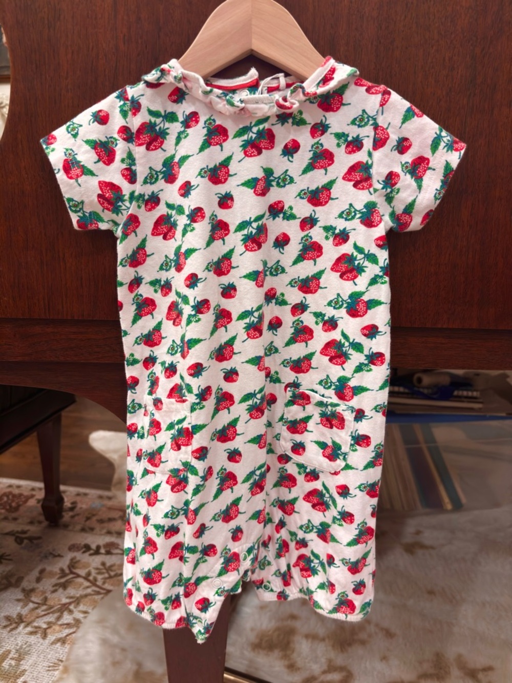 *SOLD* Baby Boden White Romper with Red Strawberry Print